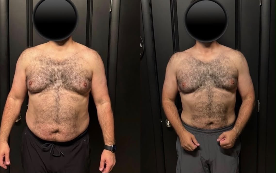 Client before and after — leaner midsection and improved conditioning