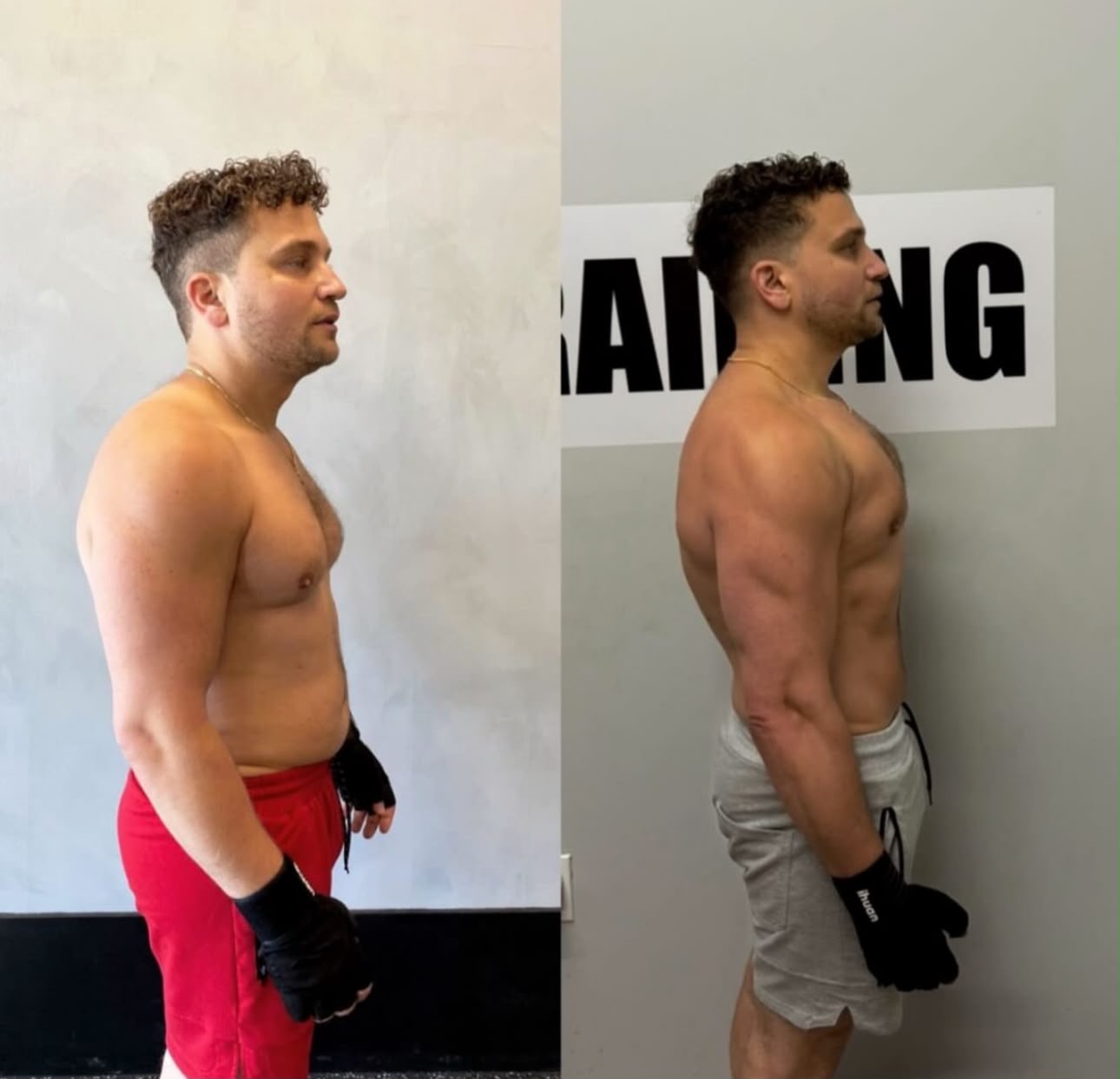 Client before and after — significant fat loss and toned build